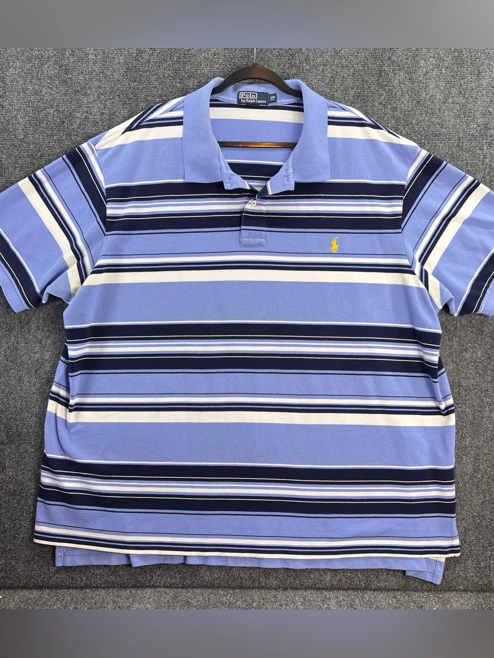 Polo Ralph Lauren Polo Shirt Mens 4XB Blue Striped Cotton Pique Pony Logo Preppy